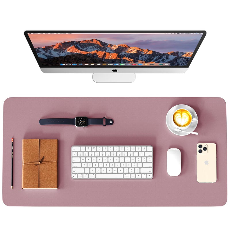 WAYBER Leather Desk Pad Protector, Waterproof Mouse Pad, PU Desk Mat, Office Desk Cover, Desk Writing Mat for Office/Home/Work/Cubicle (Purple/Pink) 35.4x17in - Image 1